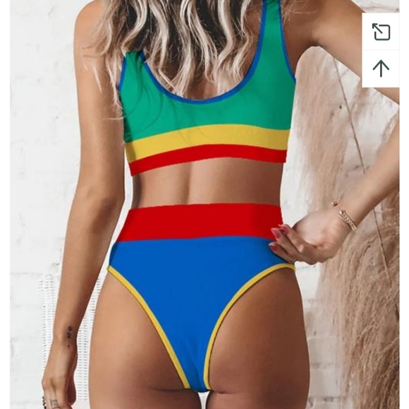 Four-Color Stitching High Waist Bikini - Picture 3 of 7